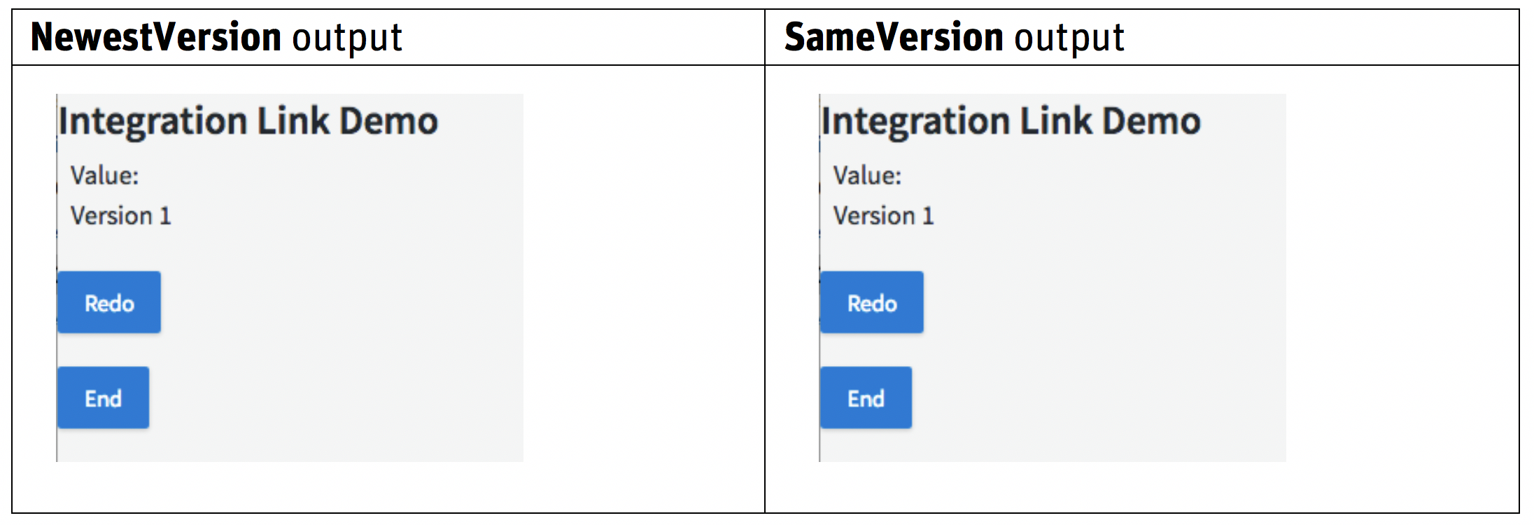 Side-by-side comparison of the NewestVersion and SameVersion output, which is identical at this point