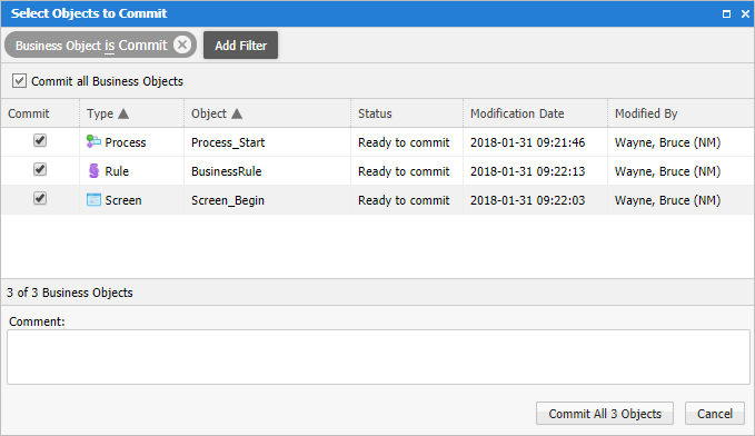 An example of the commit dialog