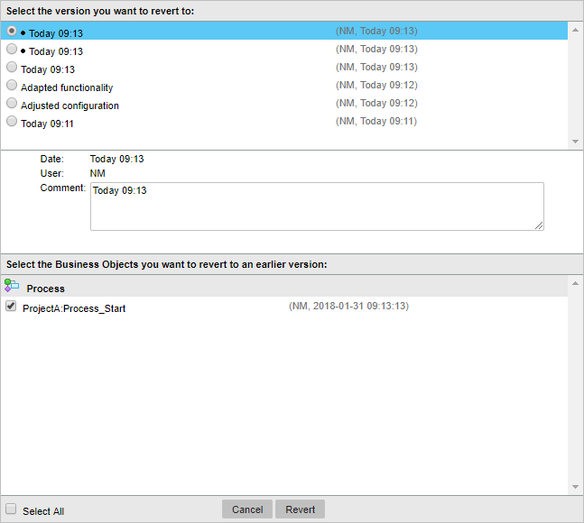 An example of the Revert dialog