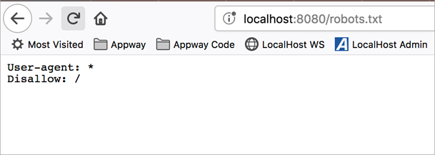 The browser showing the content of the robots.txt file