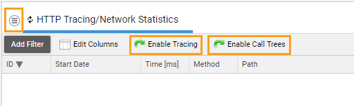Image showing the HTTP Tracing window in Studio