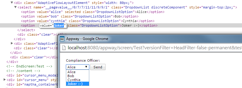 dropdown list screen component values code