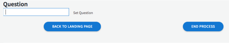 An empty text field, a button labelled 'Set Question' and two blue navigation buttons