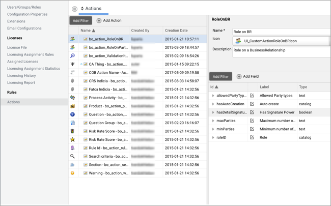 The custom action editor