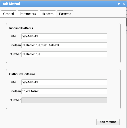 The Patterns tabs of the Add Method dialog.
