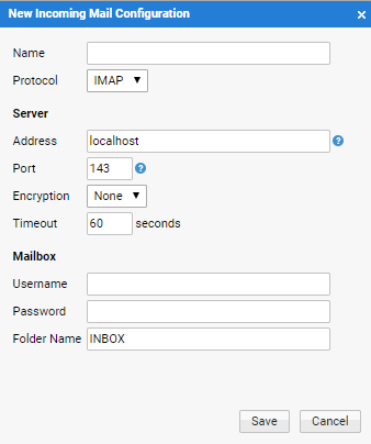 New Incoming Mail Configuration Dialog