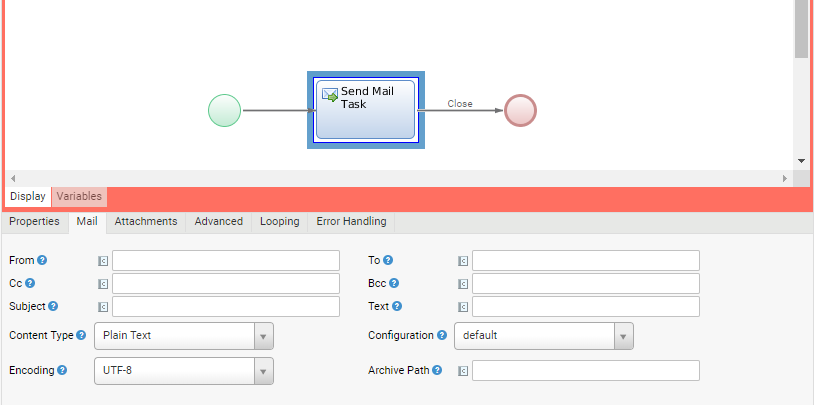 Send Mail Process Task with properties available on the Mail tab
