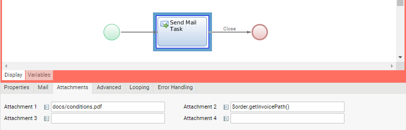 Send Mail Process Task with properties available on the Attachments tab