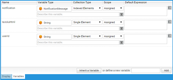 Variable definitions for the given use case
