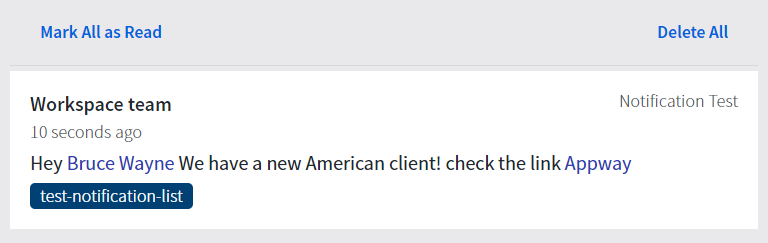 The Notification List component in the Preview mode