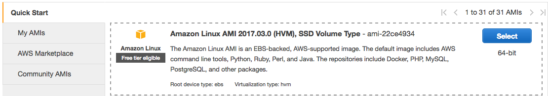 Amazon's Linux AMI UI