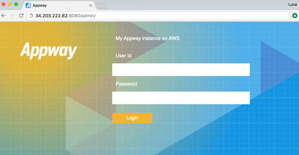 The Appway Studio login screen requesting your user ID and password
