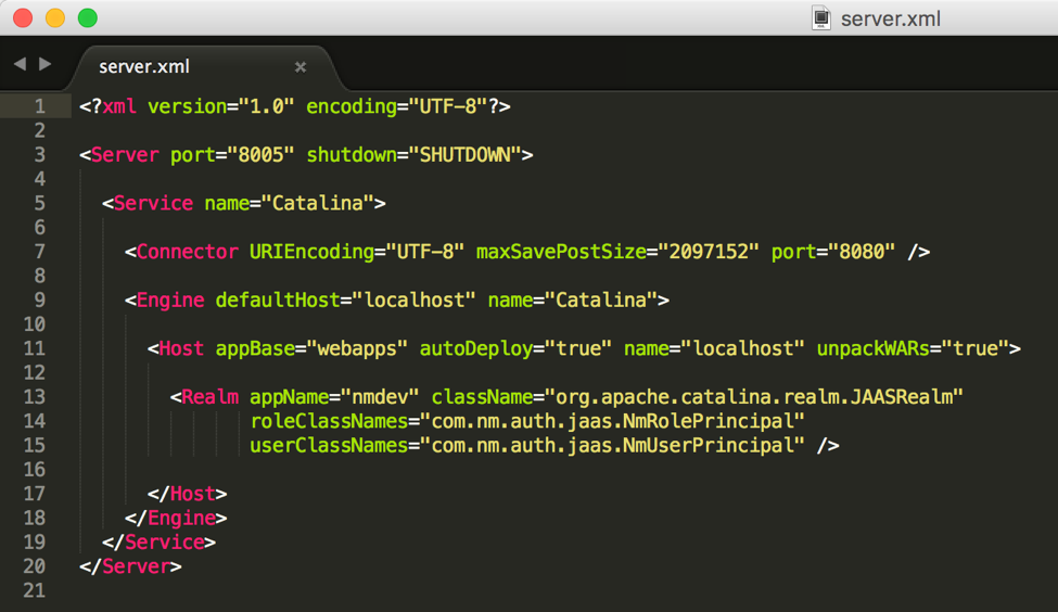 server.xml screenshot