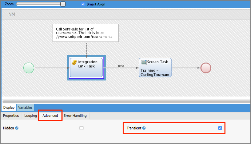 Highlighting the "Transient" checkbox on the Display - Advanced tab UI