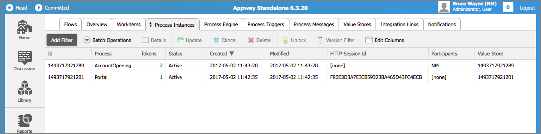 The AccountOpening Process does not have an HTTP Session ID. The Portal Process does have an HTTP Session ID.