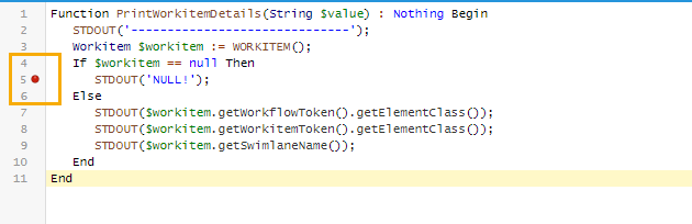 A sample script with a breakpoint enabled