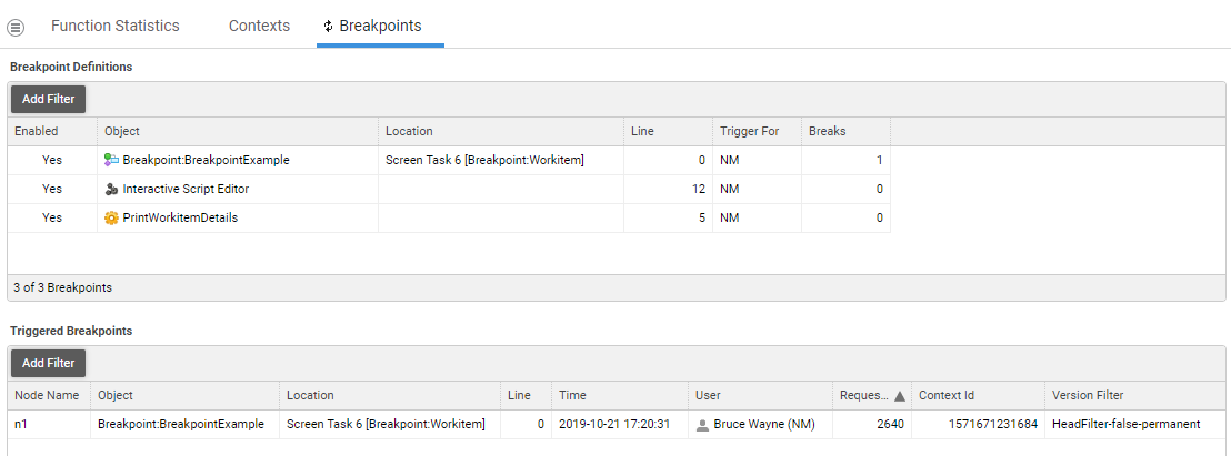 The Breakpoints tab in Solution Maintenance