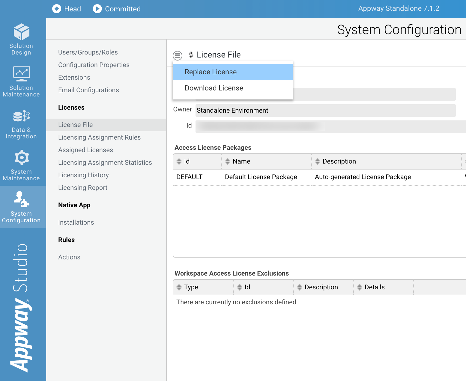 License File information is available in the System Configuration Module