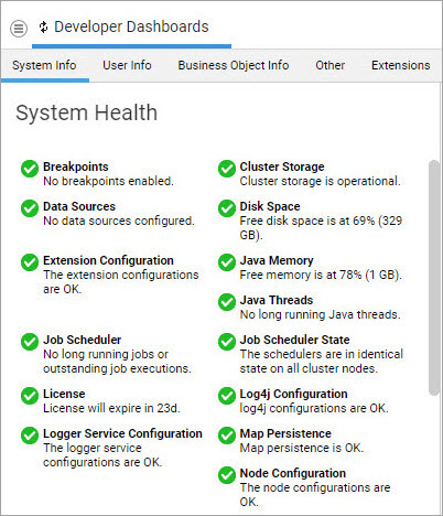 Developer Dashboards as shown in Studio (System Info)