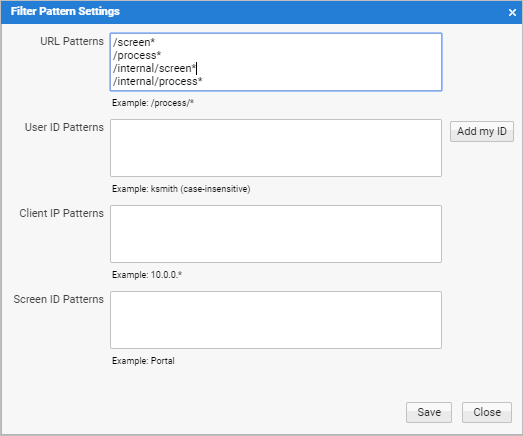 The Filter Pattern Settings dialog.